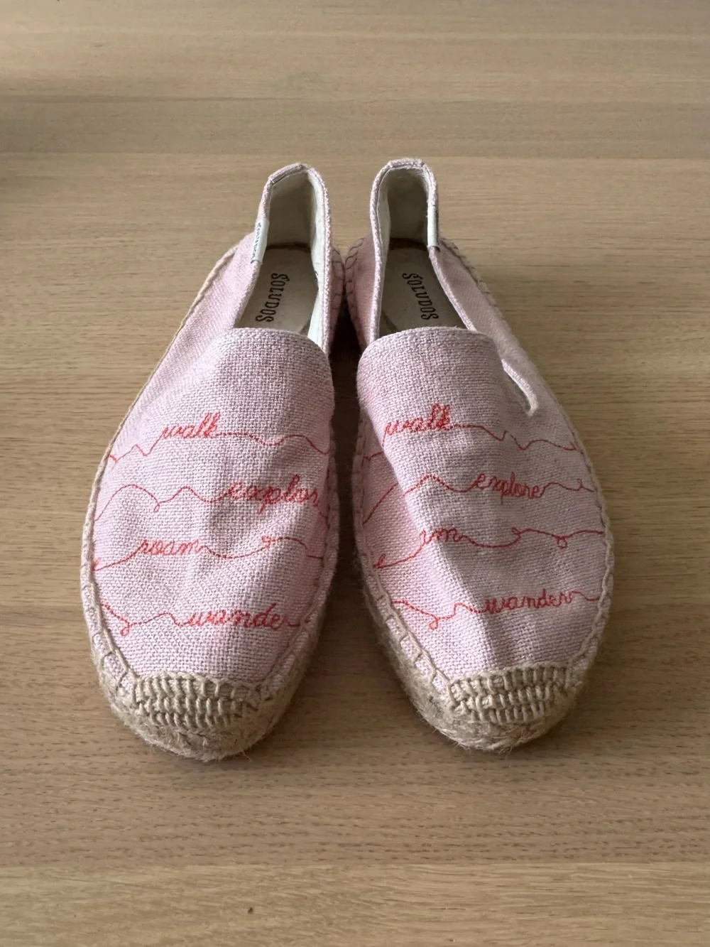 Soludos Pink Embroidered Canvas Espadrilles